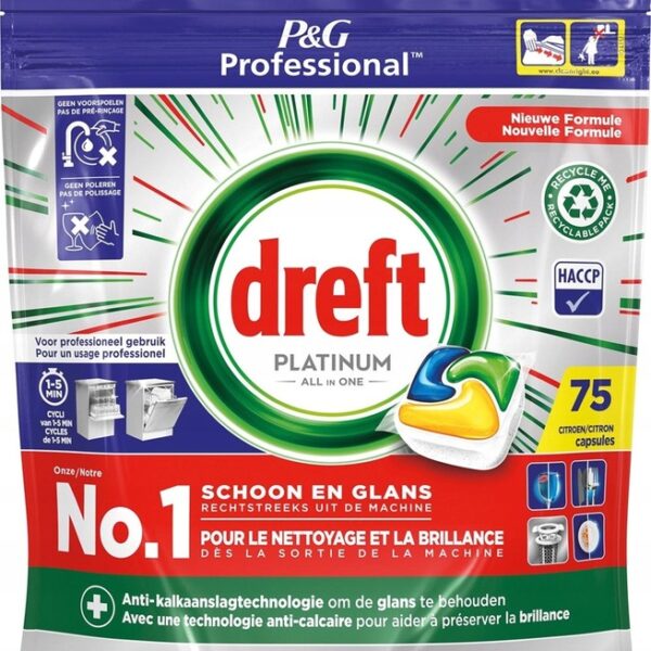 DREFT Premium All in One Citron Kapsułki do Zmywarki 75 sztuk Cytrynowe