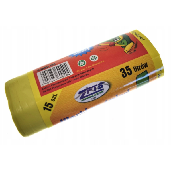Worki na śmieci Plastik ZPTS super mocne żółty 35L 15 szt. 404